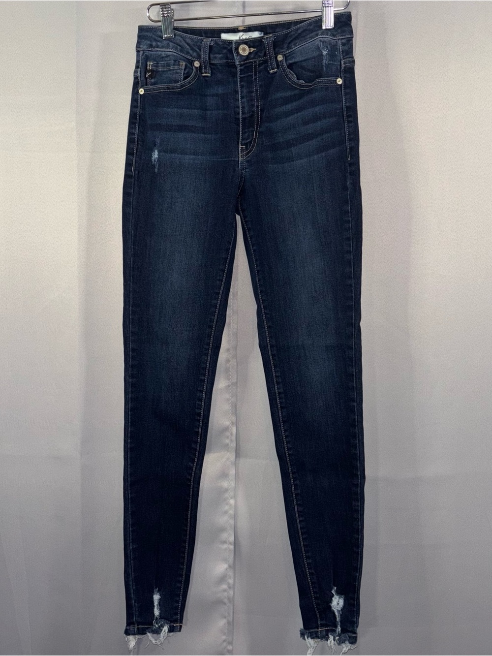 KanCan Anya High Rise Super Skinny Jeans 3/25 Dark Wash Distressed
